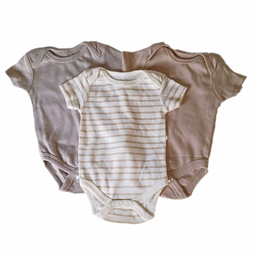 3pc ChickPea Earth Tone Short Sleeve Bodysuits sz 0-3M Boys